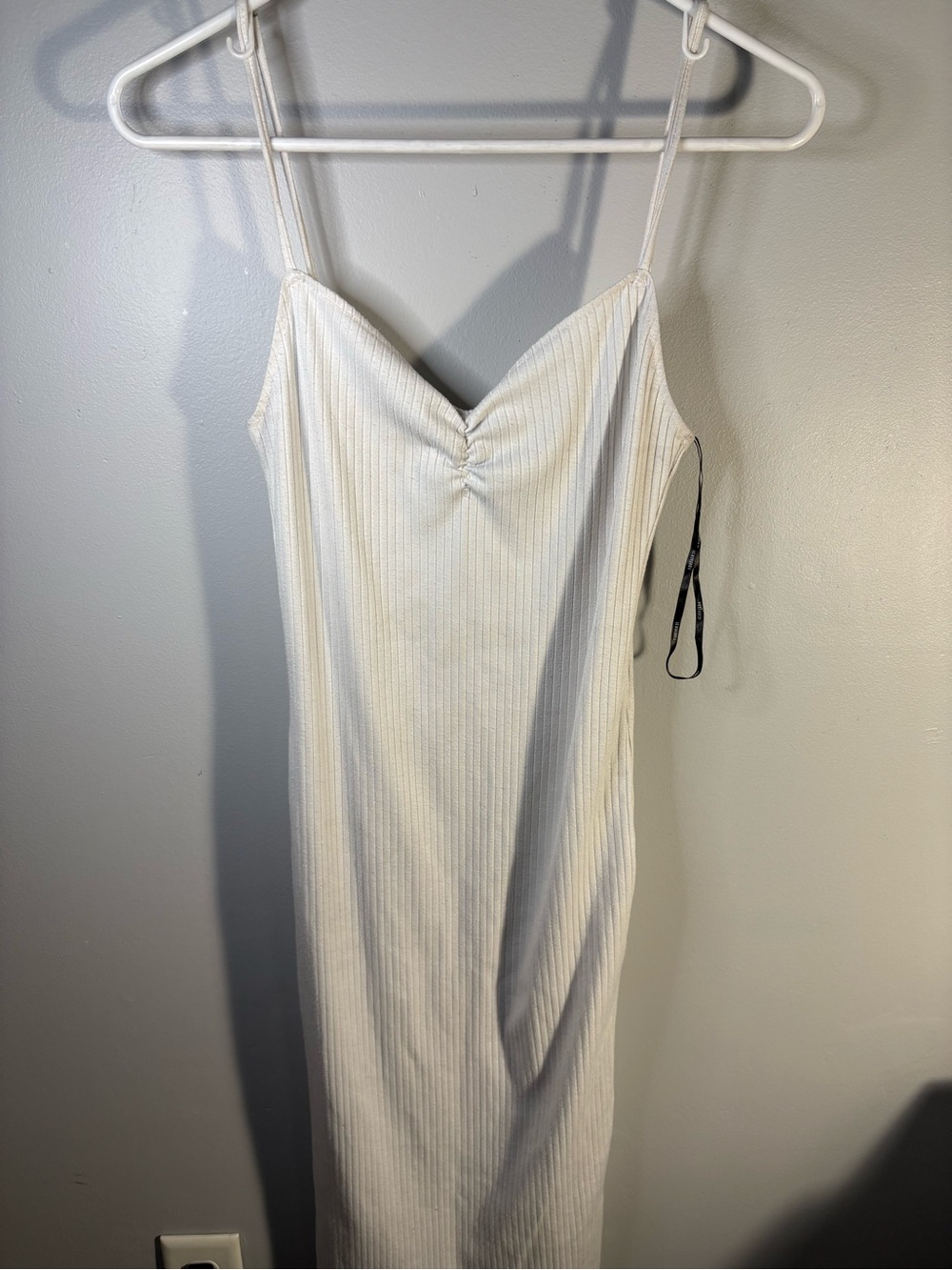Forever 21 White Ribbed Slip Dress with Spaghetti Straps